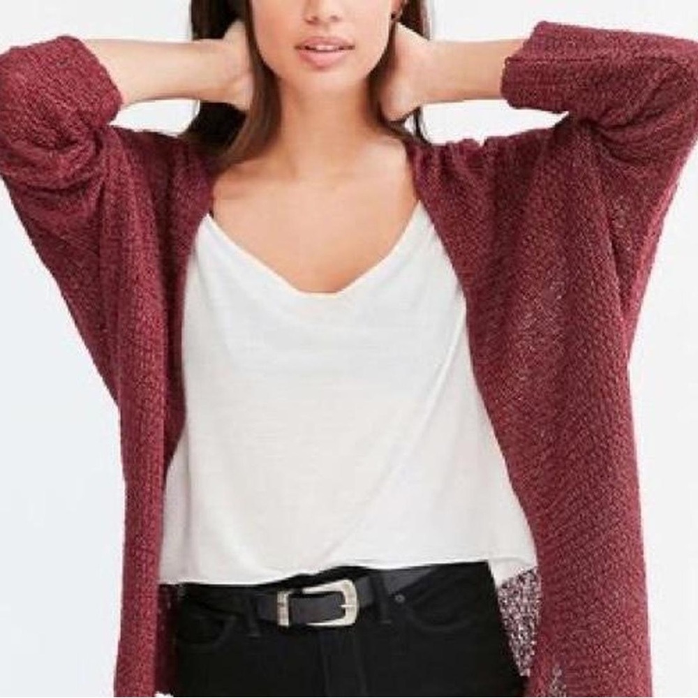 JONES NEW YORK COLLECTION Maroon Open-Front Cardigan One Button Sz S
